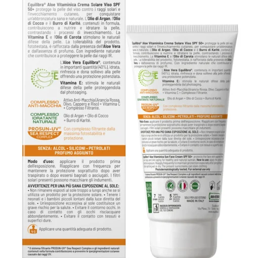 EQUILIBRA ALOE SOLARE CREMA VISO ANTI AGE SPF50+ TUBO 75 ML
