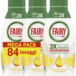 FAIRY PLATINUM GEL LAVASOVIGLIE 3 X ACTIVE POWERS EXTRA BLILLANTEZZA 28 LAVAGGI 504 ML x 3 PEZZI