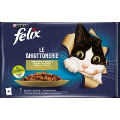 FELIX LE GHIOTTONERIE 4 BUSTE DA 85 GRAMMI  2 SALMONEeZUCCHINE 2 TROTAeFAGIOLINI