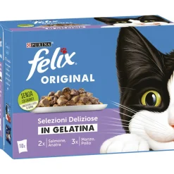 FELIX ORIGINAL 10 BUSTE IN GELATINA DA 85 GR. 2 SALMONE 2 ANATRA 3 MANZO 3 POLLO