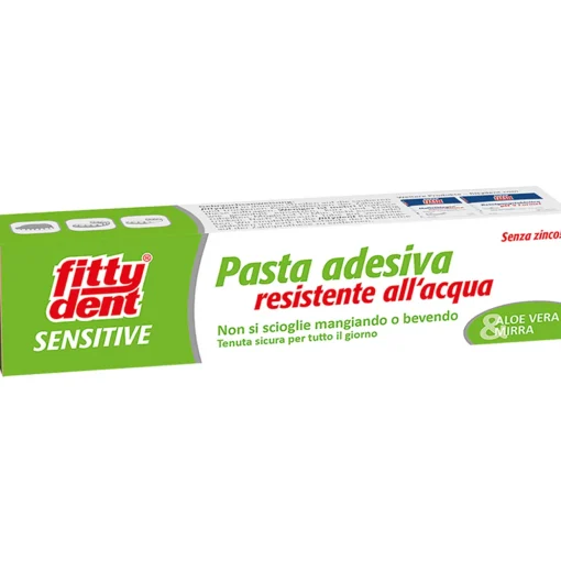 FITTYDENT PASTA ADESIVA SENSITIVE ALOE VERA & MIRRA SENZA ZINCO RESISTENTE ALL'ACQUA PER PROTESI TUBO 40 grammi
