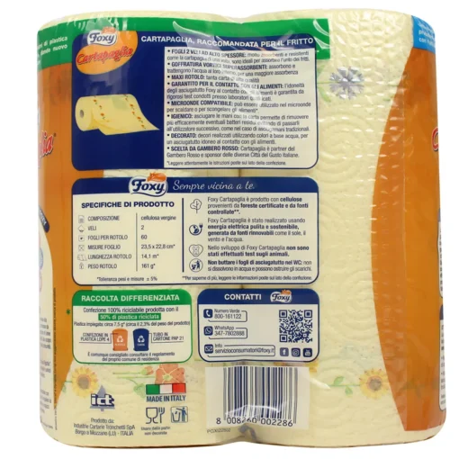 FOXY CARTA PAGLIA CARTA CUCINA 2 ROTOLI 2 VELI DECORATO