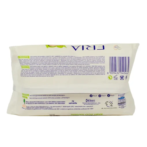 FRIA BABY ECO NATURAL 72 SALVIETTE PELLI SENSIBILI CON ESTRATTO DI AVENA, BARDANA, MELISSA + KIT 1000 GIORNI