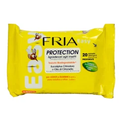 FRIA EASY ZANZARE 20 SALVIETTE PROTECTION ADULTI E BAMBINI 3 ANNI+ EUCALYPTUS CITRIODORA e OLIO DI CITRONELLA
