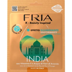 FRIA MASCHERA VISO IN TESSUTO NATURALE BIO ILLUMINANTE UNIFORMANTE INDIA CON VITAMINA C e ACQUA DI FIORI DI ARANCIO