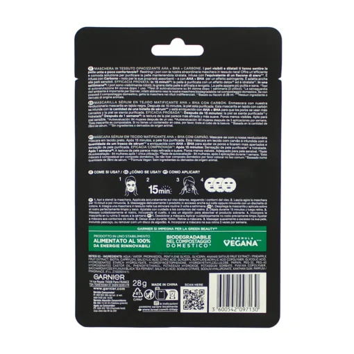 GARNIER SKIN ACTIVE AHA + BHA MASCHERA SIERO CON CARBONE 28 gr