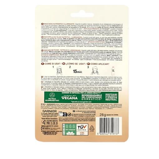 GARNIER SKIN ACTIVE MASCHERA IN TESSUTO NUTRI BOMB LATTE DI COCCO 15 minuti