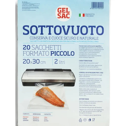 GEL SAC 20 SACCHETTI SOTTOVUOTO GOFFRATO FORMATO PICCOLO 20x30 CM 2 LITRI