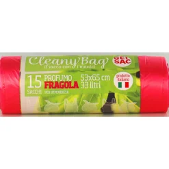 GEL SAC ROTOLO 15 SACCHI SHOPPERS PATTUMIERA CON MANICO 53x65 CM 33 LITRI ROSA TRASPARENTE PROFUMO FRAGOLA