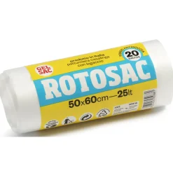 GEL SAC ROTOSAC 20 SACCHI PATTUMIERA CASALINGA CON LEGACCIO FONDO ANTIGOCCIA 50x60 CM 25 LT BIANCO
