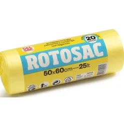 GEL SAC ROTOSAC 20 SACCHI PATTUMIERA CASALINGA CON LEGACCIO FONDO ANTIGOCCIA 50x60 CM 25 LT GIALLO