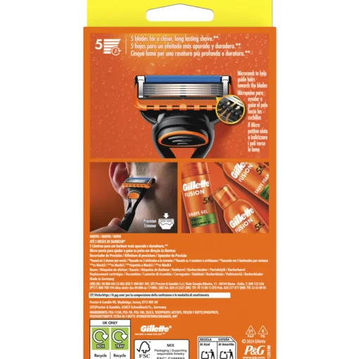 GILLETTE FUSION 5 RASOIO 5 LAME MANUALE e 4 RICARICHE