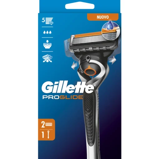 GILLETTE PROGLIDE RASOIO 5 LAME MANUAL FLEXBALL + 2 RICAMBIO