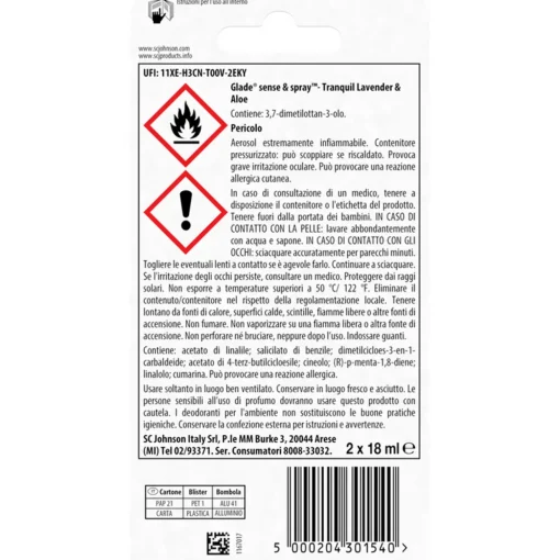 GLADE SENSE & SPRAY AUTOMATICO LAVANDA e ALOE 2 RICARICHE DA 18 ML