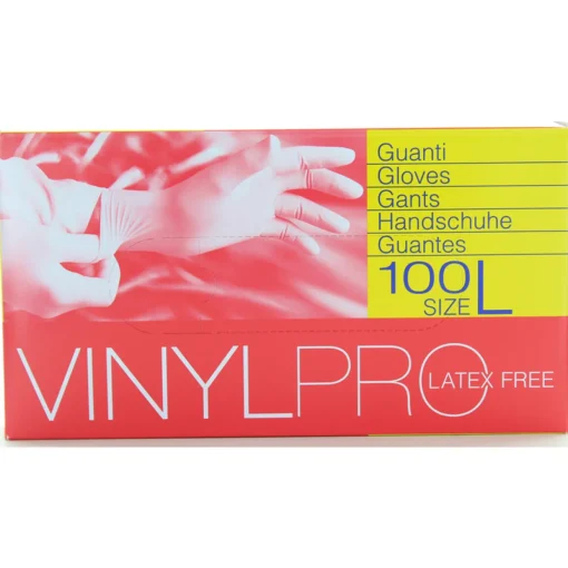 GLOVES VINYL PRO GUANTI MONOUSO CON POLVERE 100 PEZZI TAGLIA L