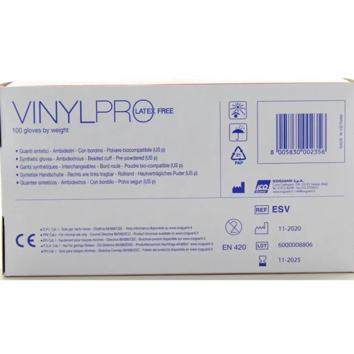 GLOVES VINYL PRO GUANTI MONOUSO CON POLVERE 100 PEZZI TAGLIA L