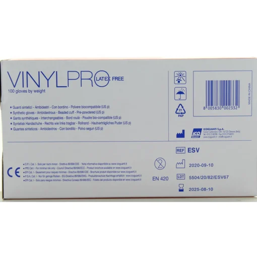 GLOVES VINYL PRO GUANTI MONOUSO CON POLVERE 100 PEZZI TAGLIA S