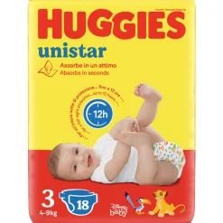 HUGGIES PANNOLINI BIMBO UNISTAR 3 MIDI 4-9 KG.18 PZ.