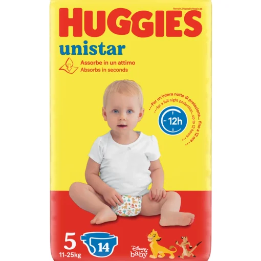 HUGGIES PANNOLINI BIMBO UNISTAR 5 JUNIOR 11-25 KG.14 PZ