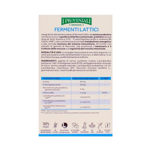I PROVENZALI FERMENTI LATTICI EQUILIBRIO DELLA FLORA INTESTINALE SENZA LATTOSIO SENZA GLUTINE 10 STICK OROSOLUBILI INTEGRATORE ALIMENTARE