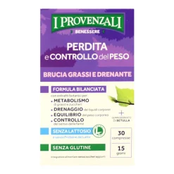 I PROVENZALI PERDITA e CONTROLLO DEL PESO BRUCIA GRASSI E DRENANTE SENZA LATTOSIO SENZA GLUTINE 30 COMPRESSE INTEGRATORE ALIMENTARE