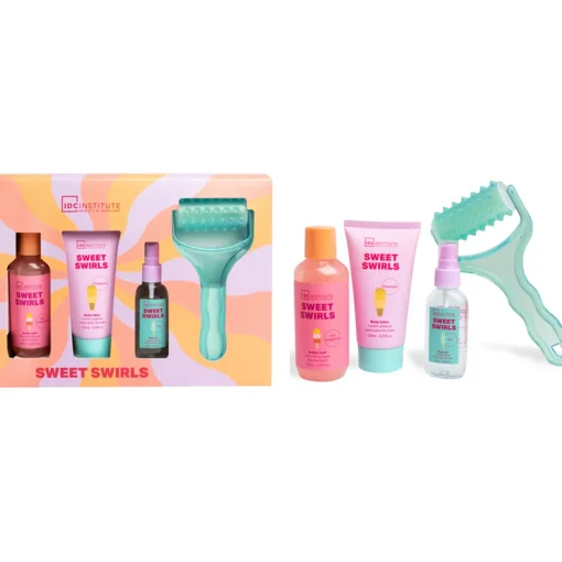 IDC INSTITUTE SWEET SWIRLS SET 4 PZ ( BUBBLE BATH 150 ML - BODY LOTION 120 ML - BODY SPRAY 50 ML - RULLO MASSAGGIO)