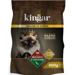 KINGAR CAT GATTI ADULTI BUSTA CIBO SECCO MANZO VERDURE 800 GR.