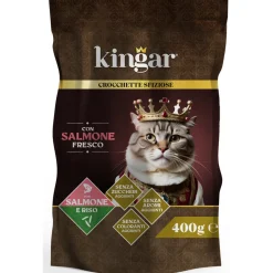 KINGAR CAT GATTI ADULTI BUSTA CIBO SECCO SALMONE FRESCO RISO 400 GR.