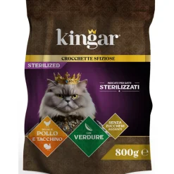 KINGAR CAT GATTI STERILIZZATI BUSTA CIBO SECCO POLLO TACCHINO VERDURE 800 GR.