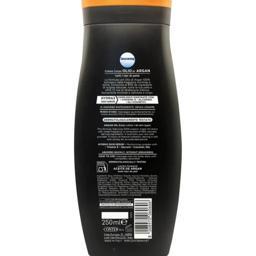 LEOCREMA FLUIDA CREMA CORPO OLIO DI ARGAN 100% BIOLOGICO TUTTI I TIPI DI PELLE 250 ML