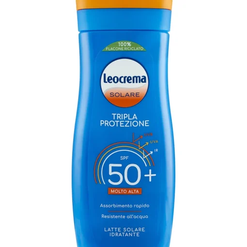 LEOCREMA SOLARE TRIPLA AZIONE LATTE IDRATANTE SPF50+ RESISTENTE ALL'ACQUA 200 ML