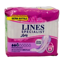 LINES SPECIALIST MINI PLUS 16 PEZZI ANTI-ODORE ASSORBENTI - DISPOSITIVO MEDICO  CE CLASSE 1