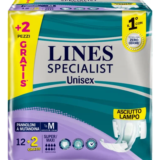 LINES SPECIALIST PANNOLONI A MUTANDINA TAGLIA M GIROVITA 70-110 CM 12+2 PEZZI - DISPOSITIVO MEDICO CE CLASSE 1