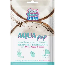 MALIZIA BON BONS MASCHERA VISO AQUA POP IN TESSUTO IDRATANTE + RINFRESCANTE CON ALOE E AQUA DI COCCO