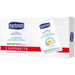 MANTOVANI SAPONETTA NEUTRA CLASSICA CON LATTE DI RISO. 3 PEZZI 90 GRAMMI