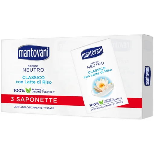 MANTOVANI SAPONETTA NEUTRA CLASSICA CON LATTE DI RISO. 3 PEZZI 90 GRAMMI