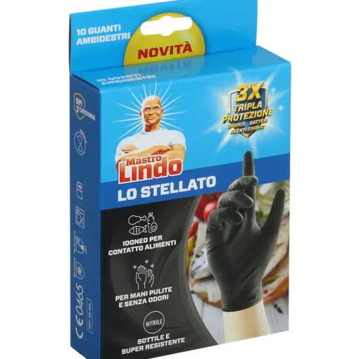 MASTRO LINDO GUANTI LO STELLATO Guanti Monouso in Nitrile nero senza polvere. Idoneo per contatto con alimenti. Taglia M-L