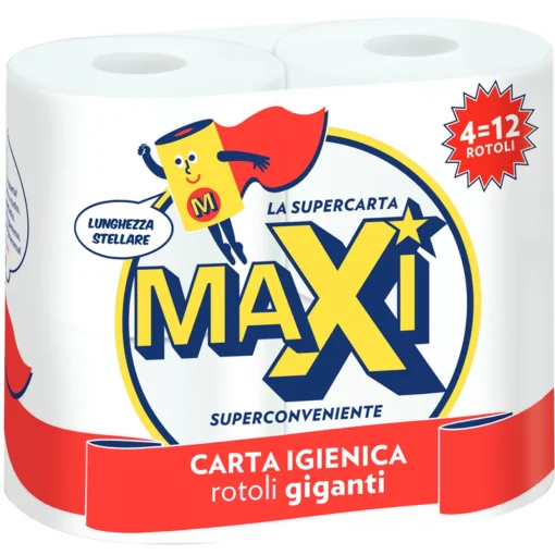 MAXI CARTA IGIENICA 4 ROTOLI GIGANTI 2 VELI 480 STRAPPI