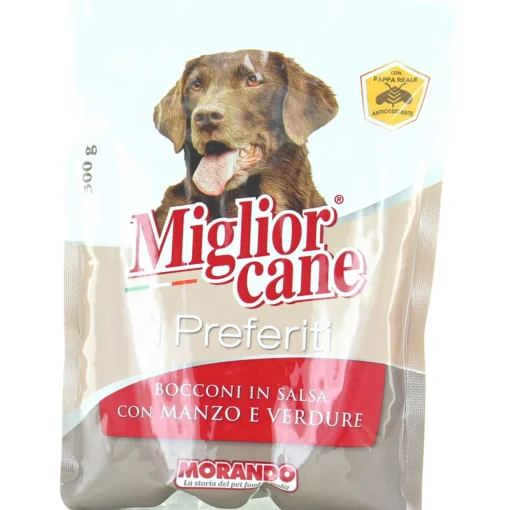 MIGLIOR CANE I PREFERITI BOCCONI IN SALSA CON MANZO E VERDURE BUSTA 300 GRAMMI