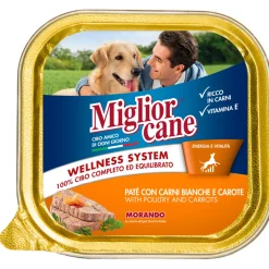 MIGLIOR CANE PATE' CARNI BIANCHE E CAROTE VASCHETTA 150 GRAMMI