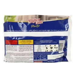 MIGLIOR CANE PRESTIGE BOCCONCINI MENU' CLASSICO 4 BUSTE DA 100 GRAMMI: 2 BUSTE MANZO - 2 BUSTE POLLO E TACCHINO