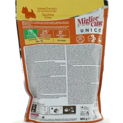 MIGLIOR CANE UNICO CROCCHETTE CON TACCHINO PER CANI DI PICCOLA TAGLIA BUSTA CON ZIP 800 Grammi