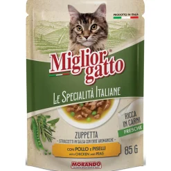 MIGLIOR GATTO LE SPECIALITA' ITALIANE ZUPPETTA CON STRACCETTI DI POLLO - PISELLI BUSTA 85 grammi
