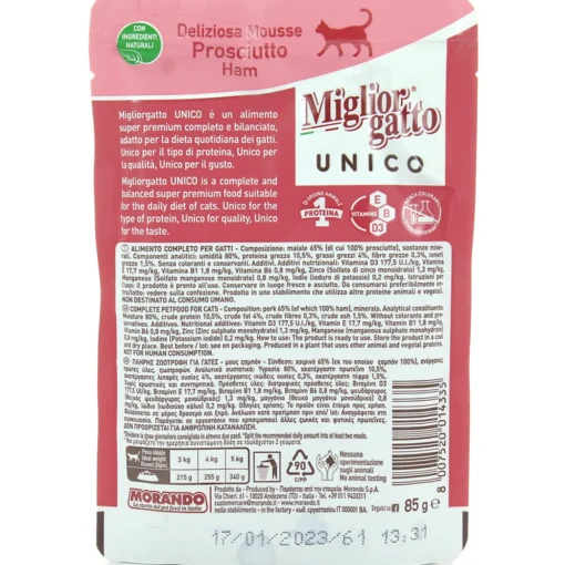 MIGLIOR GATTO UNICO 100% PROSCIUTTO DELICATA MOUSSE BUSTA g85