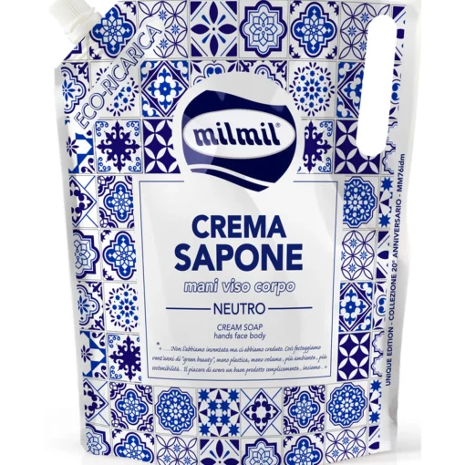 MIL MIL SAPONE CREMA MANI VISO CORPO MAIOLICHE NEUTRO RICARICA BUSTA 900 ML