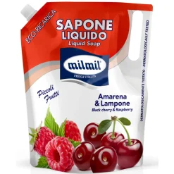 MIL MIL SAPONE LIQUIDO MANI RICARICA BUSTA AMARENA  & LAMPONE 0,9 LT