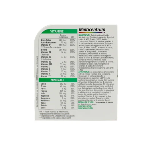 MULTICENTRUM INTEGRATORE ALIMENTARE MULTIVITAMINICO MULTIMINERALE PER ADULTI 30 COMPRESSE