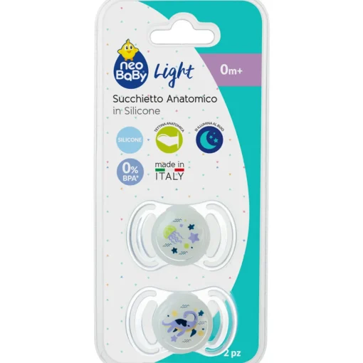 NEO BABY SUCCHIETTO 2 PEZZI ANATOMICO IN SILICONE MINI GLOW 0m+