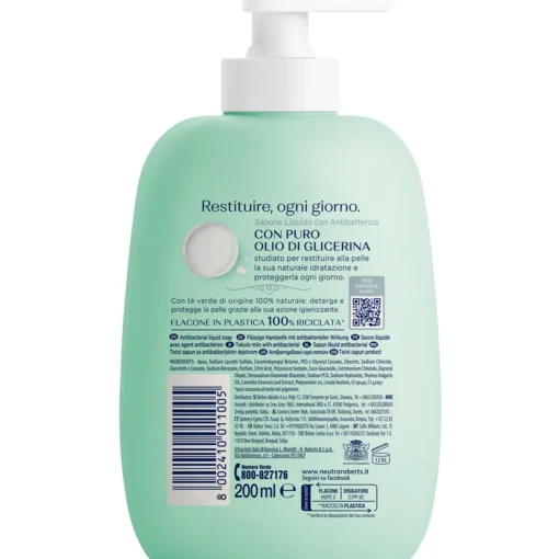 NEUTRO ROBERTS SAPONE LIQUIDO CON ANTIBATTERICO TE' VERDE DISPENSER 200 ML
