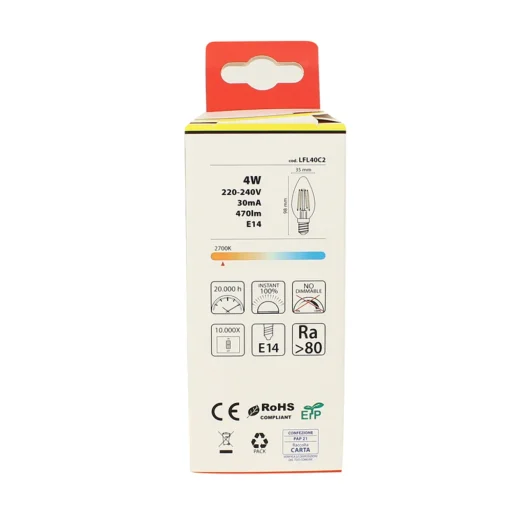 NOVALINE LAMPADINA LED FILAMENTO OLIVA 4W=40W E14 RISPARMIO ENERGETICO 89%
